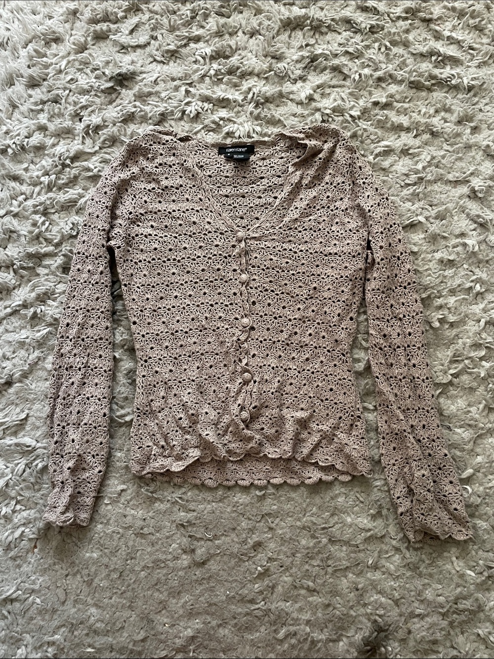 Karen Kane Light Beige Crochet Button-Front Cardigan